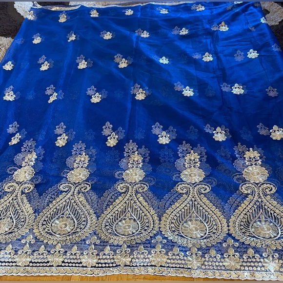 5 meters blue lace fabric Lace Sequins - Picture 1 of 16